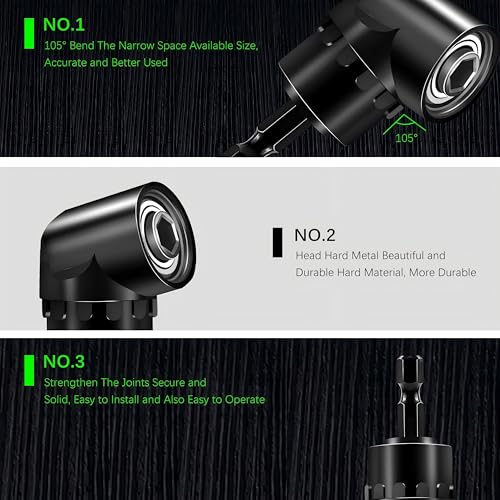 17Piece Flexible Drill Bit Extension, Include 3Pcs Rotatable Socket Adapter 2Pcs Hex Shank 105° Right Angle Drill Attachment 10 Short Screwdriver bits 90° Angled Bits and Bendable Drill Bit Extension by HOOOWOOO - Image 8