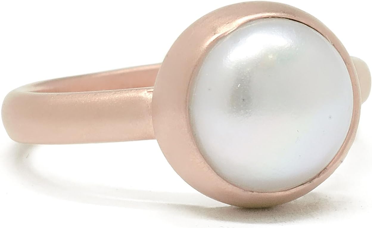 White Freshwater Pearl Ring - Rose Gold Bezel Setting - June Birthstone Jewelry - Elegant Engagement or Proposal Ring