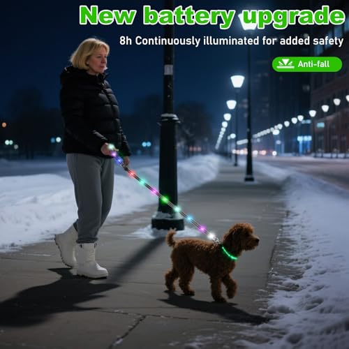 LED Hundeleine USB wiederaufladbar, 1,2 m wasserdicht & reflektierend, 3 Beleuchtungsmodi, Sicherheits-Leine für nächtliche Spaziergänge, Leuchtend Leine Hund für Große, Mittelgroße&Kleine Hunde