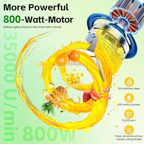 KITCANIS Mixer Smoothie Maker 800W, 3 in 1 Multifunctional Smoothie Blender with 3 Adjustable Speeds, 600ML Portable Bottle and 300ML Grinding Cup for Ice, Fruit, Vegetable, nut, BPA-Free - Image 2