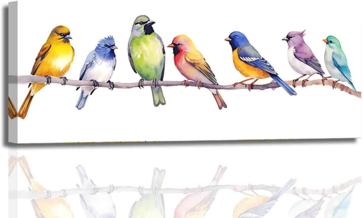 BJYCHG Large Bird Wall Art Colorful Birds on Tree Branches Pictures Vintage Natural Rustic Animals Canvas Prints Abstract Forest Paintings Living Room Bedroom Decor (Blue, (8L x 24W))