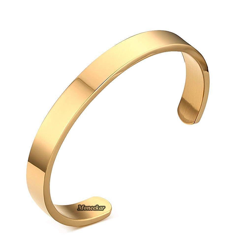 HIGH POLISHED 8MM width Stainless Steel Plain Polished Finish Cuff Bracelets for Men Gold Plated/black/Silver (AMAZON EXCLUSIVE)
