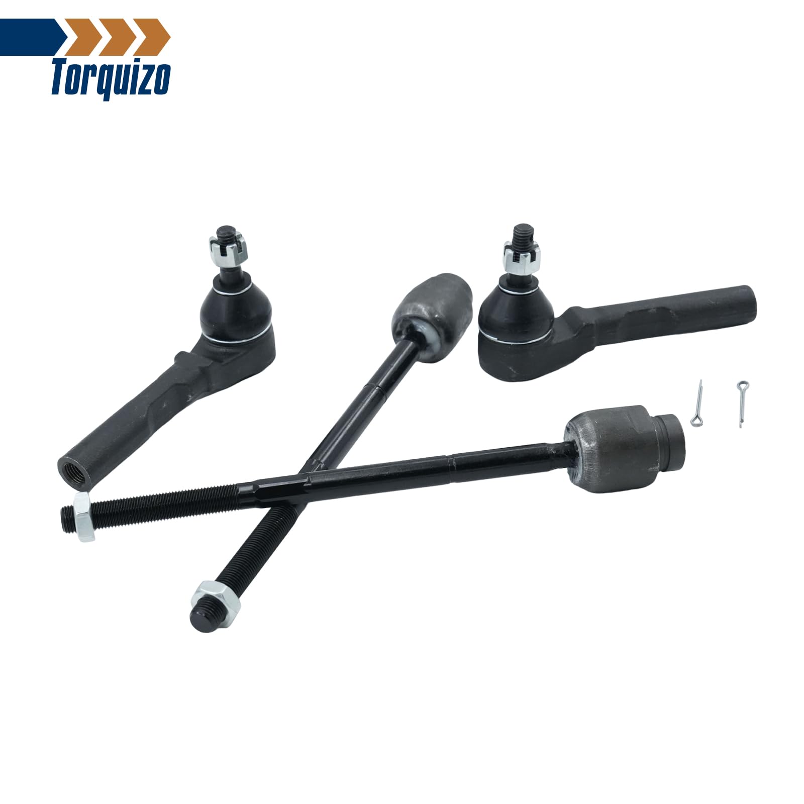 Torquizo Front Inner & Outer Tie Rod End Complete Kit Set of 4 for Chevrolet Malibu 2004-2012, Saturn Aura 2007-2009, Pontiac G6 2005-2010