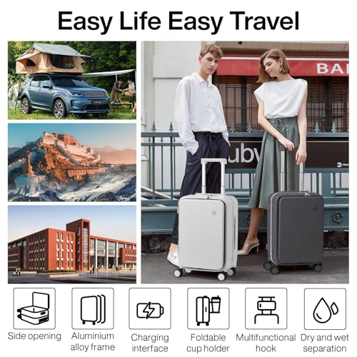 mixi Luggage PC Hardside Rolling Suitcase with Spinner Wheel TSA Lock with Cup Phone Holder, Rock Gray, 20-inch by mixi - Image 2