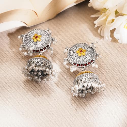 Image of Rubans Jhumka Earrings for Women & Girls | Wedding Jhumki Traditional Fashion Oxidised Ethnic Designer Jewellery Statement Gift