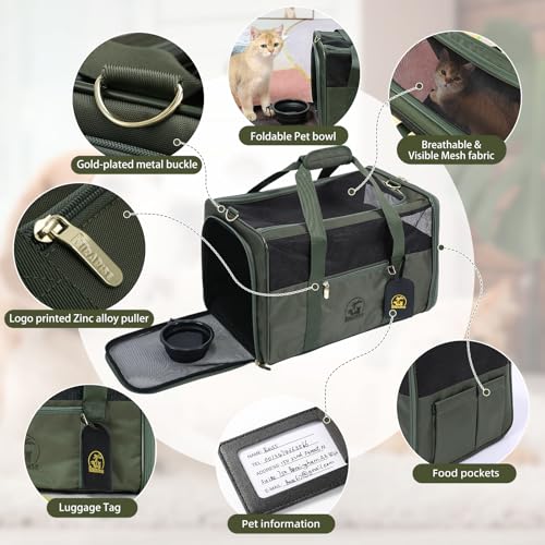 Luxury-Pet-Carrier-for-Dogs-Cats-Puppies-Airline-TSA-Approved-Durable-Anti-Scratch-Fabric-Soft-Sided-Consistent-Airflow-Foldable-Design-Cushion-Pad-Travel-Olive-Green-Large Luxury Pet Carrier for Dogs Cats Puppies Airline TSA Approved Durable Anti Scratch Fabric Soft Sided Consistent Airflow Foldable Design Cushion Pad Travel Olive Green Large