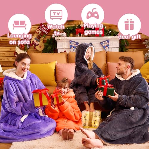 yescool Wearable Blanket Kids Hoodie, Birthday Teen Girls Gifts for 8-15 Year Old Kids Oversized Sweatshirt Sherpa Flannel Cozy Hooded Blanket with Pocket for Children, Youth Teens, One Size, Orange
