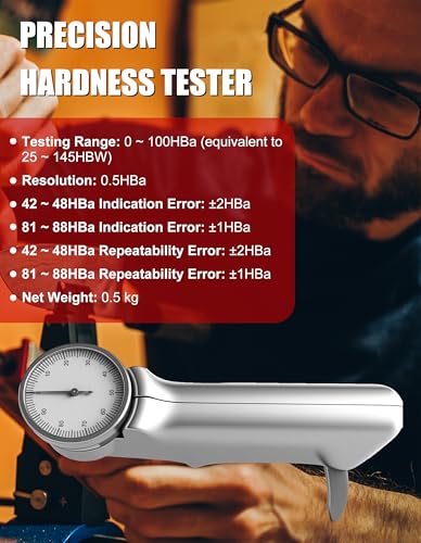 Image of Barcol Hardness Tester Metal Hardness Tester 4-in-1 Dial Hardness Tester with HB HR HV HW Systems Portable Hardness Tester for Aluminum, Aluminum alloys, Copper, Copper alloys (Model HT10)