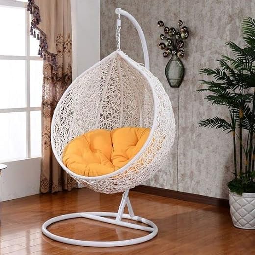 Tiranga Furniture Single Seater Swing Chair with Stand & Cushion Outdoor Indoor Balcony Garden Patio,Powder Coated Frame,UV Protected Wicker,Premium Cushion NS-28