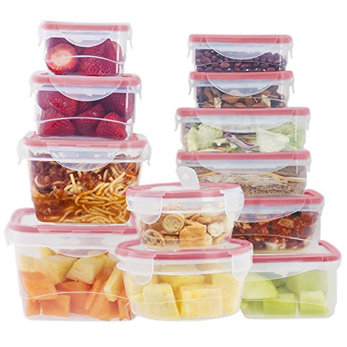 24 Pc Reusable Kitchen Containers w/ 4 Bonus Vented Lids - Plastic Food
