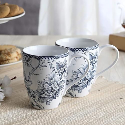 Image of Devnow Adelaide Blue Porcelain Mug Set of 4 - 280ml | Blue Floral Printed Tea & Coffee Mugs | Microwave & Dishwasher Safe | Elegant Gift Set | Premium Daily Use Ceramic Cups