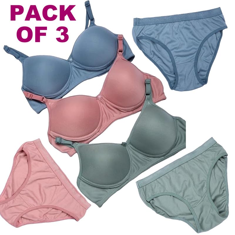 Image of FitSilk Women Cotton Full Coverage Padded Wire Free Bra Panty Lingerie Set