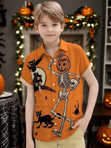 QIVICIMA Boys Halloween Christmas Shirts Funky Button Down Shirt Santa Party Short Sleeve Shirt Cute Xmas Top for Kids3