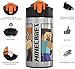 Zak Designs Minecraft - Stainless Steel Water Bottle with One Hand Operation Action Lid and Built-in Carrying Loop, Kids Water Bottle with Straw Spout is Perfect for Kids (15.5 oz, 18/8, BPA Free)