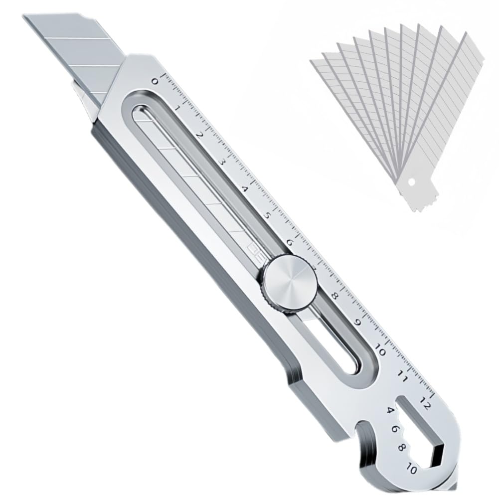 SHUNCHG Schweres Mehrzweck Gebrauchsmesser, 2024 Profi Cuttermesser, Mit 10 Abbrechklinge, Cutter Edelstahl Universalmesser, Multifunktionales Mehrzweck Teppichmesser Druckguss Cutter Messer