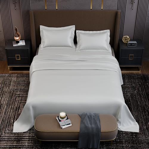 Image of Stoa Paris 350TC Luxstre Cotton Super King Flat Bedding Set for King & Double Size Beds with 2 Pillow Covers, 274cm x 274 cm Bedsheet, All-Season Comfort, Breathable, Home Decor, Panache - White