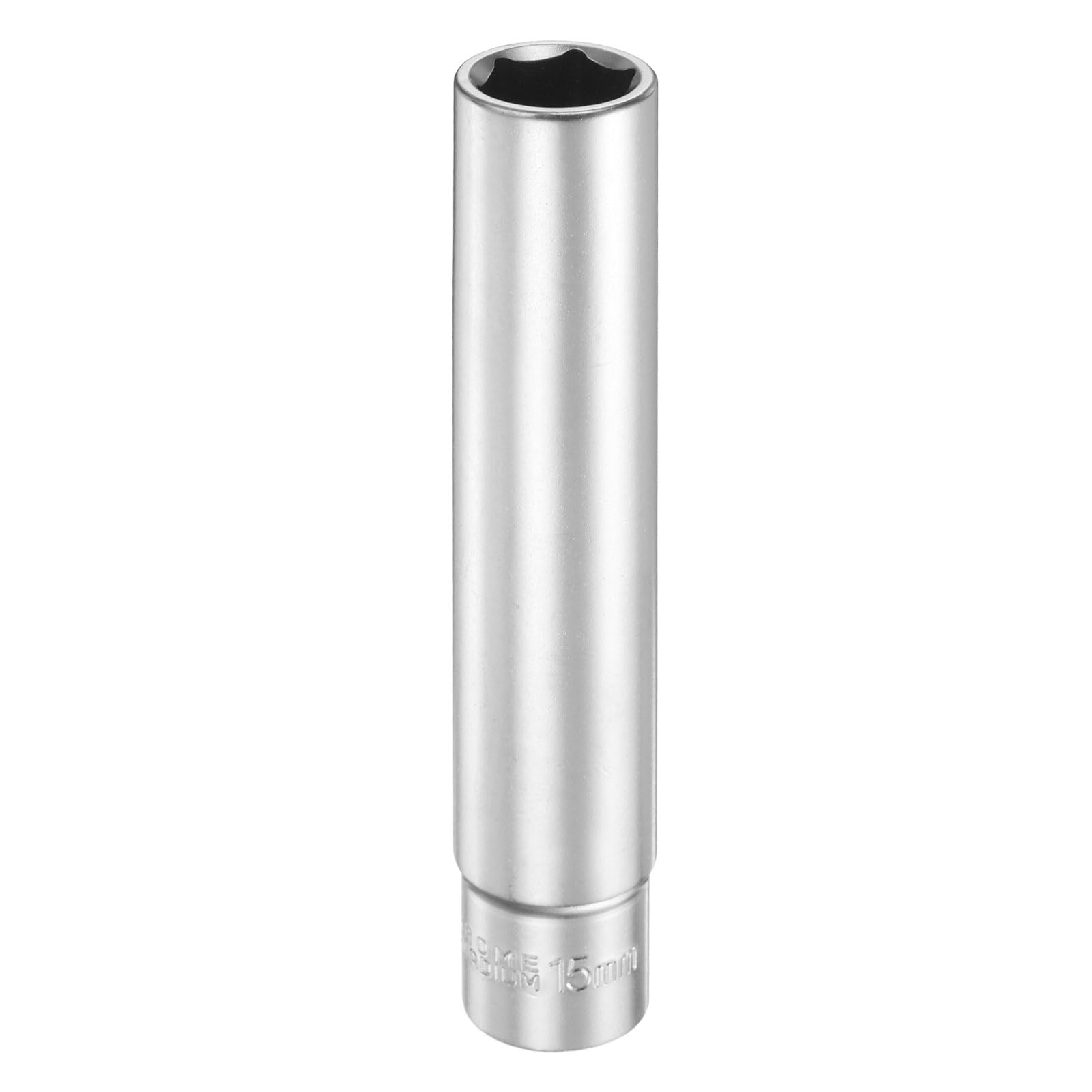 sourcing map 6 Points Deep Socket 3/8" Drive 15mm Deep Metric CR-V Steel Polished Nickel Plating Flip Sleeve 120mm / 4.7" Extra Long Socket Tool for Home Auto Nuts Bolts Repair