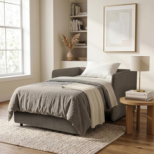 Image of Serta Tahoe 46″ Twin Size Convertible Chair, Modern, Track Arm, Dream Coils, Boucle Fabric