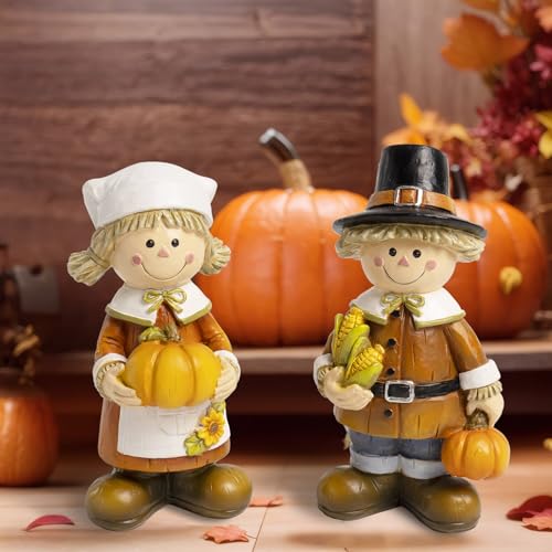 Bechivie FSCSZ01 Fall Thanksgiving Pilgrim Figurine Decor, Resin Fall Statue Gifts cover