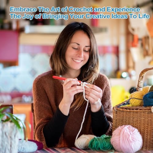 Image of TRIBHAVI Crochet Hook Set with Yarn, Ergonomic Crochet Hooks Kit, Scissors, Stitch Markers & Yarn Needles - Complete Crochet Starter Kit for Beginners, Kids & Adults (Crochet Color Hook-4)
