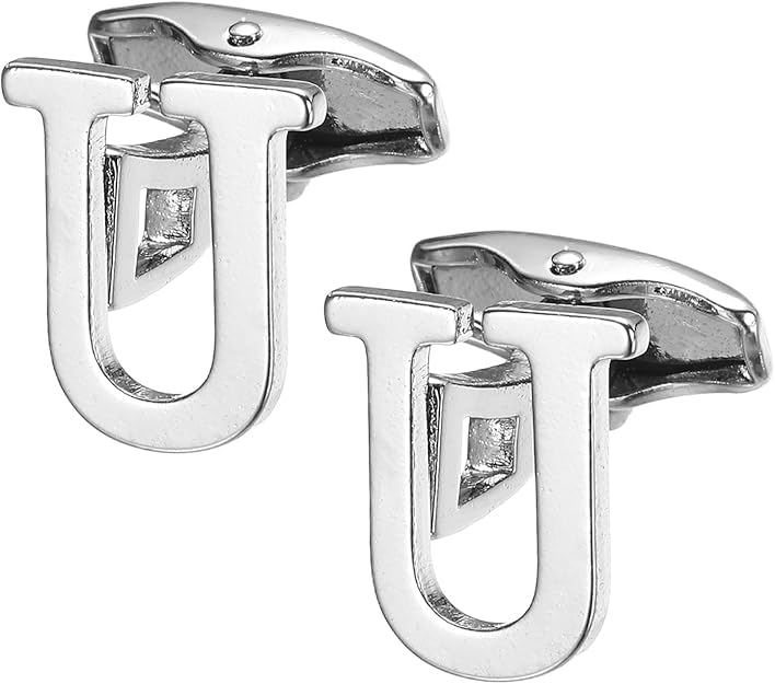 U Alphabet Silver Cufflinks for Men | Initial Letter “U” Personalized Luxury Cuff Links | Premium Polished Metal Shirt, Coat & Blazer Cufflinks | Wedding, Office | Stylish Gift for Men | Set of 2-image-44