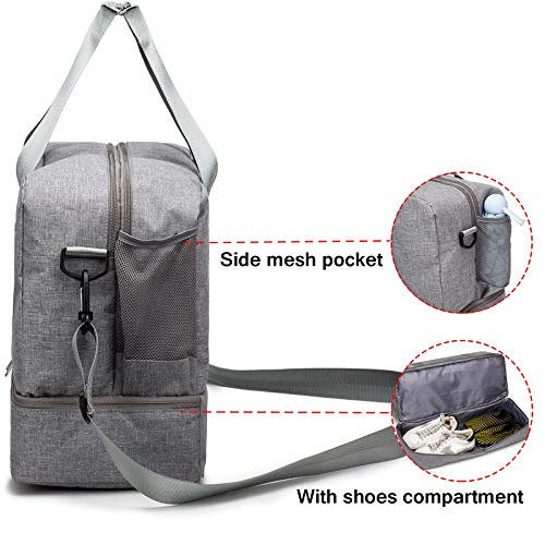 HOKEMP Gym Bag For Women Men Sport Duffel Bag with Shoes Compartment, Swim Bag Travel Tote Luggage Shoulder Bag (Grey)