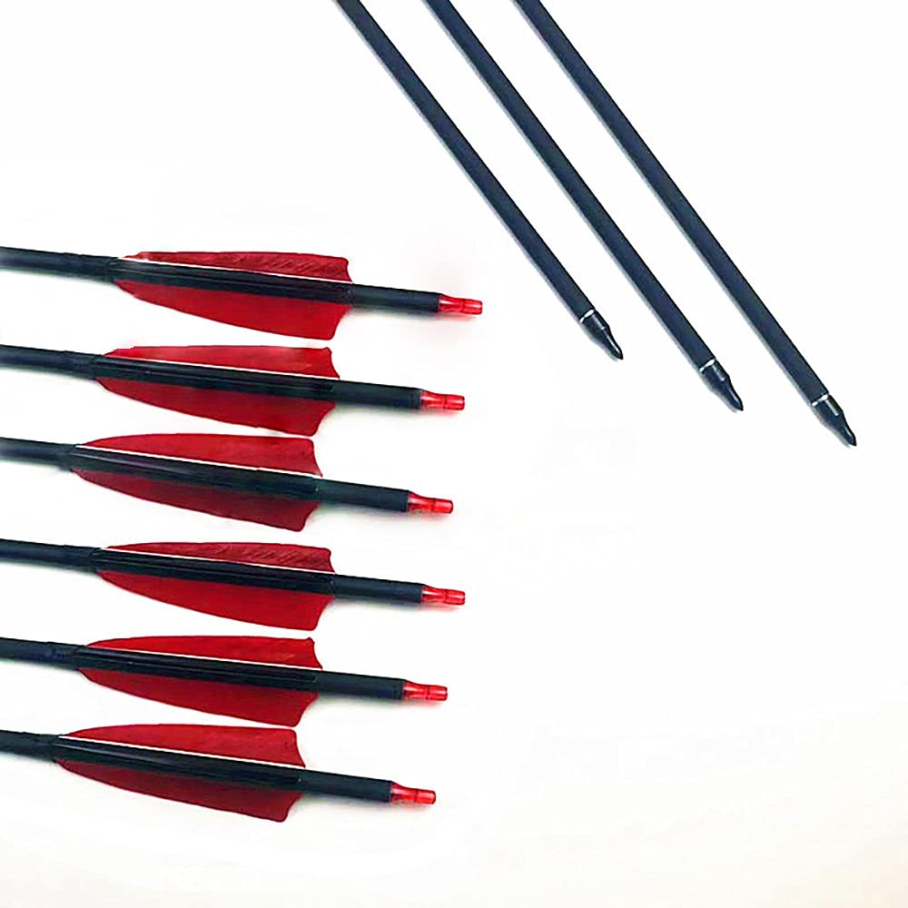 ACCMOS Tiro con L'Arco Frecce da Caccia 30" Freccia in Carbonio ID 6,2 mm Spine 500 600 Freccia Pratica 4" Piuma di Tacchino Punte a Vite Rimovibili, per Arco Composto Arco Ricurvo Arco Lungo
