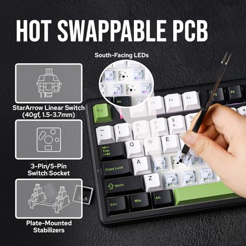 Image of MechLands Aula F99 PRO 96% Mechanical Gaming Keyboard, BT5.0 /USB-C /2.4GHz Wireless, Hot Swappable Gasket Custom Keyboard with 8000mAH Battery, Rotary Knob, RGB Backlit for Win /Mac (Black Green)