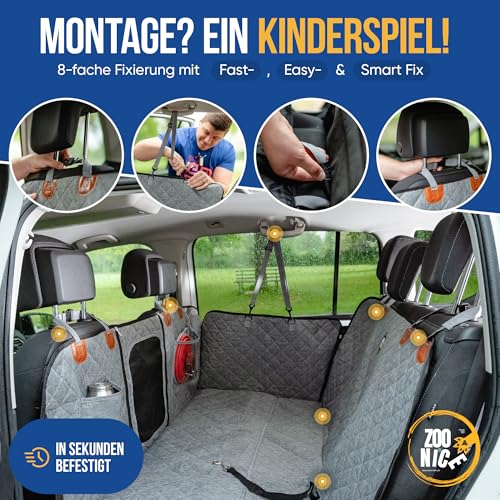 ZooNice Hundedecke Auto Rückbank [Wasserabweisend, Kratzfest & mit Seitenschutz] | Premium Autoschondecke & Rücksitzschutz | Universal Car Seat Cover für Hunde im Auto & SUV