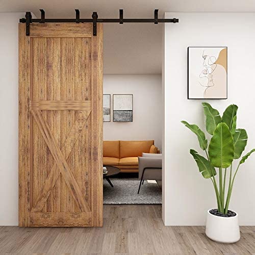 CCJH 200 cm/6,6 FT Schiebetür-Set für Schiebetür, Deckenhalterung, Schienenset für einfache Holztür (Form J)