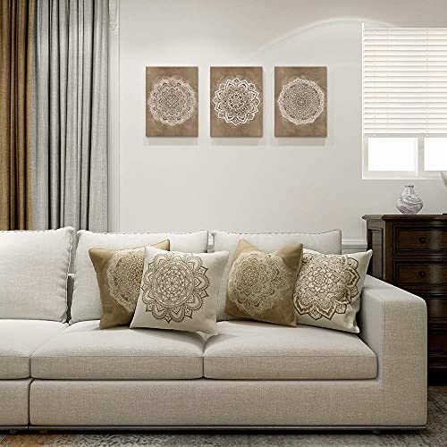 SUMGAR Beige Coffee Mandala Throw Kissenbezüge Frühling Indian Boho Pattern Square Kissenbezüge Bohemian Kissenbezüge… – Bild 3