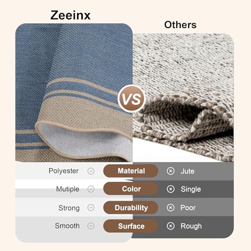 Image of Easy Jute 3x5 Outdoor Rug Washable Non Slip Rug for Entryway Indoor Outdoor Farmhouse Neutral Scalloped Carpet for Backyard Patio Proch Living Room