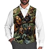 Monkey On The Tree Men's Suit Vest Formal Dress Waistcoat Vest Casual Business Vests for Suit Or Tuxedo L