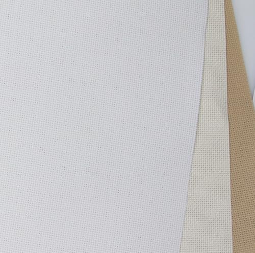 Image of KCS 3 pc of 15 inch x 18 inch(38cmx45cm) Counted Cross Stitch Cotton Aida Cloth Needlework Rolled Fabric Box,18CT,White+Cream+Khaki