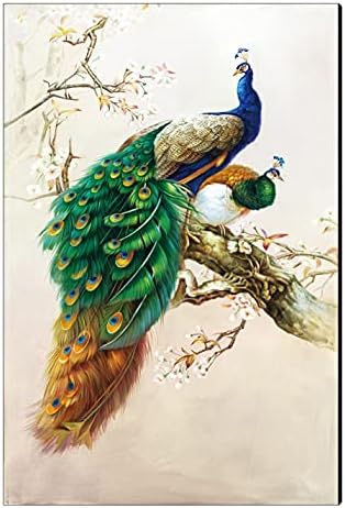 Peacock Art Wall Living Room Decoration Hand-painted Canvas Blue Green Peacock Oil Painting Symbol Of Wealth And Power Suitable For Hanging Bedroom Corridor Art 3d Printing 16x24 Inches Frameless