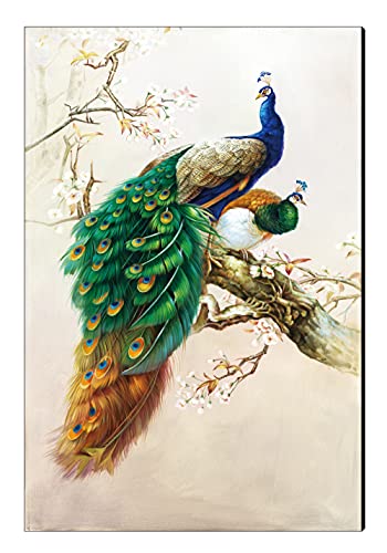 Peacock Art Wall Living Room Decoration Hand-Painted Canvas Blue Green Peacock Oil Painting Symbol Of Wealth And Power Suitable For Hanging Bedroom Corridor Art 3D Printing 16X24 Inches Frameless #TOP1