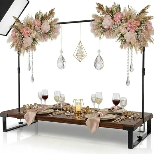 Premium Deko-Tischgestell Metall schwarz- Tisch Dekostange ausziebar 117-211 cm für Tisch mit gerader Kante Tischbogen mit Klemmen verstellbar für Hochzeit Kinder- Geburtstag Jubiläum