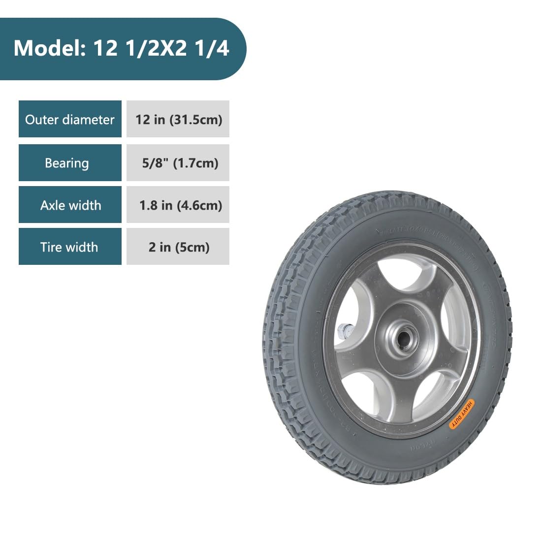 Para Tylne koła wózka inwalidzkiego 12 1/2x2 1/4, 12-calowe Koła Zamienne do Wózków Elektrycznych, Opony z Solidna Gumy z łożyskami 17 mm (5/8")