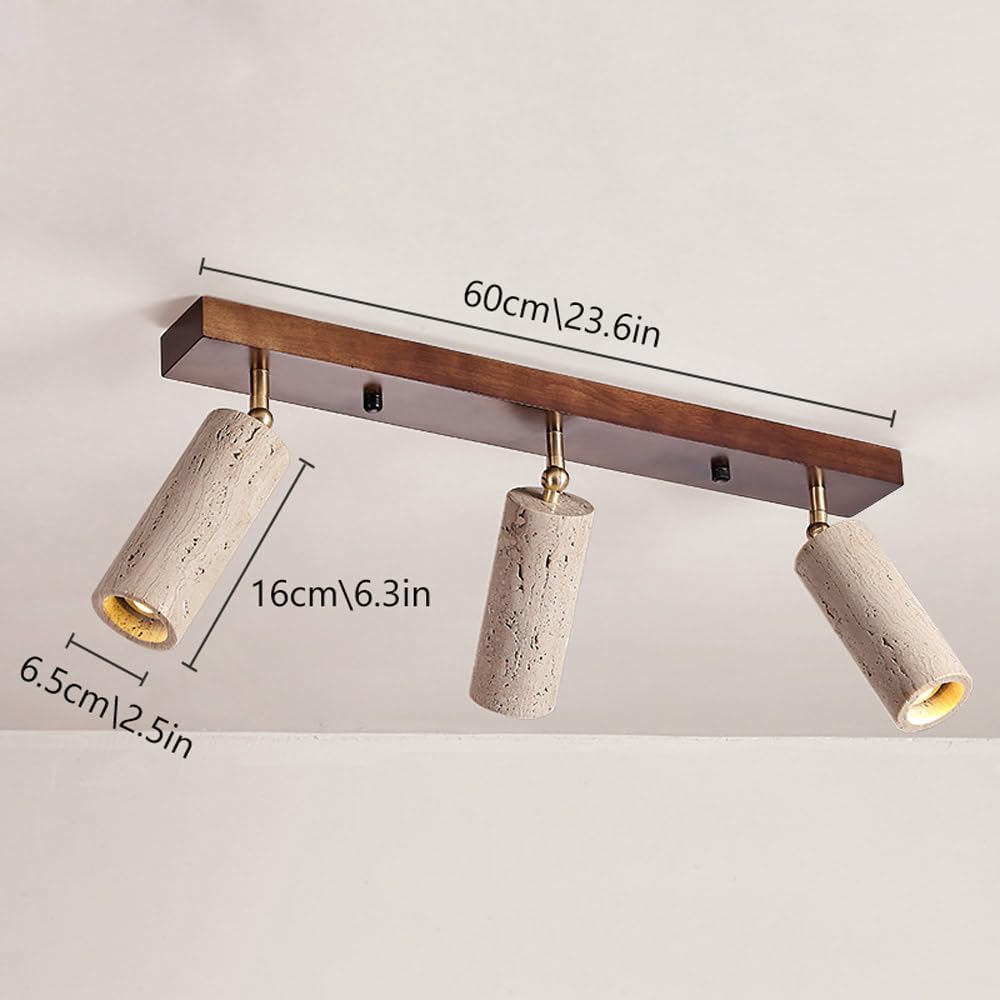 Foco de techo de 3 luces ajustable en piedra Wabi Sabi - Lámpara empotrada de travertino amarillo for cocina, dormitorio, oficina y pasillo(Walnut Color)