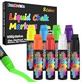 FansArriche Liquid Chalk Markers, 15mm Jumbo Car Window Markers, 8 Pack Erasable Neon Chalk Pens for Chalkboard, Blackboard, Glass, Signs, 3-in-1 Nib
