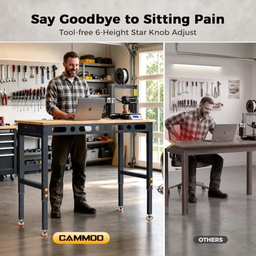 Image of CAMMOO 48 inch Adjustable Workbench, 2000 LBS Capacity, Pegboard & Power Strip
