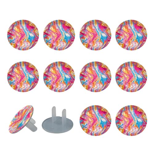12 Pack Outlet Covers Baby Child Proofing, Colorful Marble Texture Electrical Safety Socket Caps for 2-Prong Power Wall Plate, Safety Plugs Protector Guard