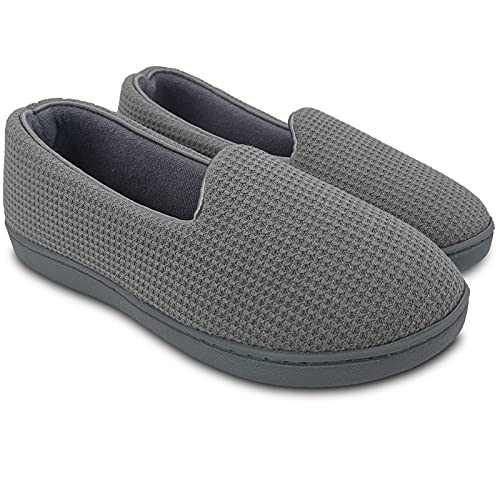 ofoot - Pantuflas de casa de espuma viscoelástica con gofres de algodón para mujer, zapatos de interior, forro de tela de rizo, espalda cerrada (Gris Claro, 37/38 EU) Cover