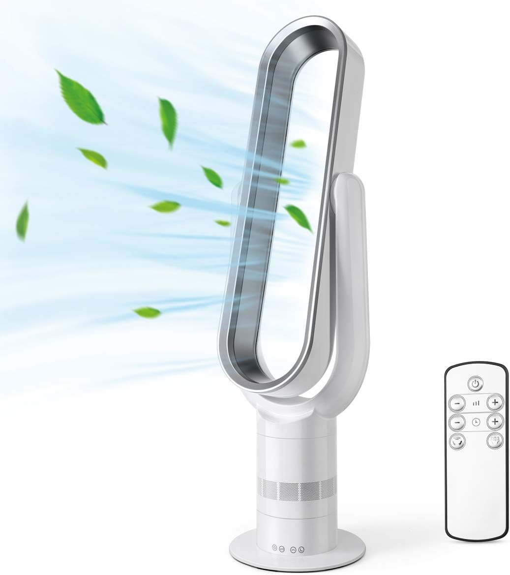 Acoolir Cooling Fan, Leafless Silent Fan, Oscillating Tower Fan with Remote Control, 9 Hour Timer 10 Speed/Wind Settings, Air Circulator with Sleep-Timer Funktion for Home, Office, Bedroom.