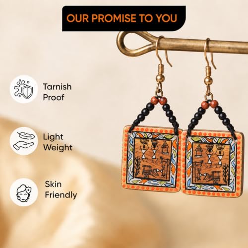 Image of Handcrafted Artistic & Tribal Earrings Collection for Women - Bohemian, Floral, Wooden & Ethnic Statement and Stud Designs