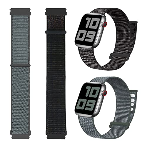 Correa de Nailon Ajustable 2 PCS Suave Nylon Ajustable Tela Correa 20 mm Correa de repuesto de nailon Compatible con Galaxy Watch 3/Huawei Watch GT3/Huawei Watch GT2 (Grigio y Nero) Cover
