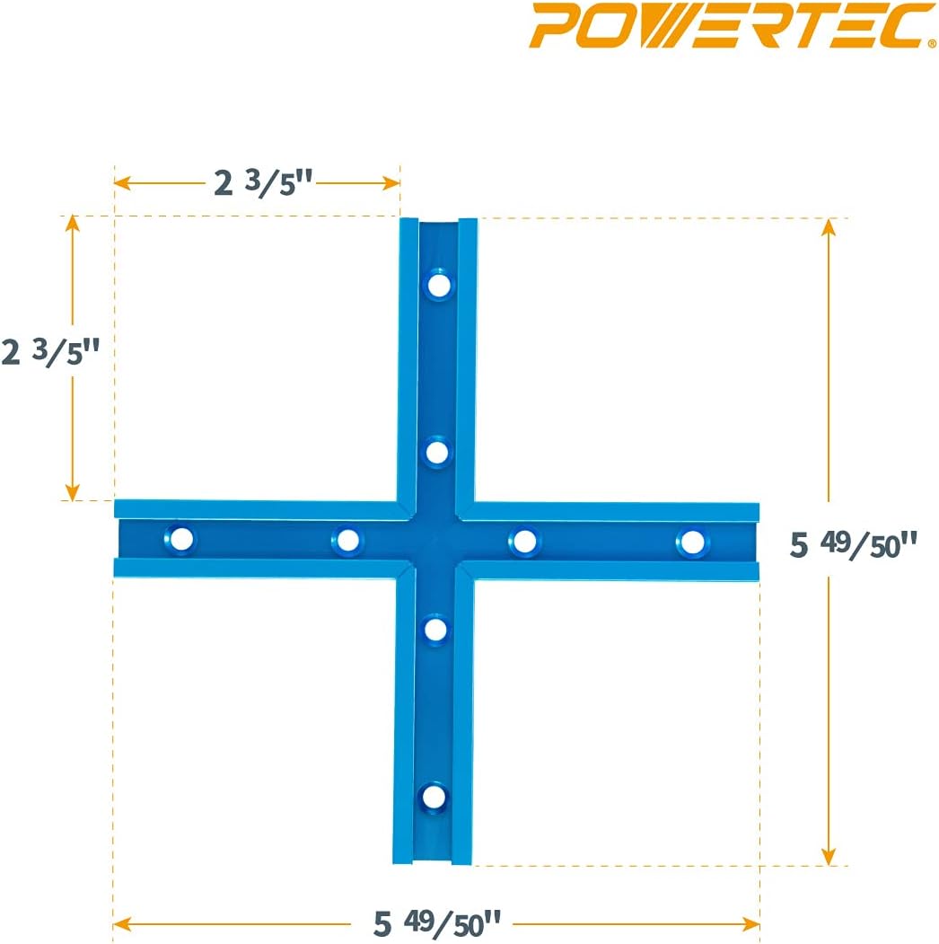 POWERTEC 71704-P3 3" T-Track Intersection Kit with Predrilled Mounting Holes & Wood Screws, 6 Sets, for Universal T Track, Aluminum T Track Accessories for Woodworking Jigs and Fixtures