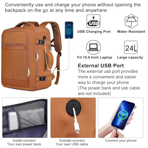 Image of EZUOLA Carry On Backpack for Women,Travel Laptop Backpack Airline Approved,Underseat Personal Item Travel Bag With Shoe Compartment, Casual Daypack Gifts for Friend Weekend Business College,Brown