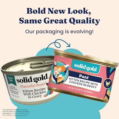 Image of Solid Gold Wet Cat Food Pate for Kittens - Healthy Canned Cat Food Pate w /Real Chicken, Superfoods, Omega Fatty Acids, & Vitamins - Grain Free & Gluten Free Can Meals for Kittens - 24ct /3oz Can