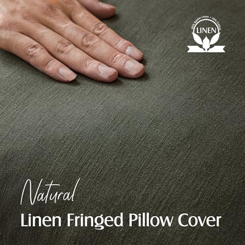 image for Foindtower Set of 2 Decorative Linen Fringe Throw Pillow Covers Cozy F